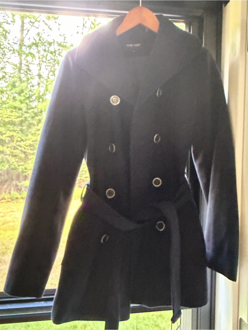 Nine West Woman’s Wool Blend Double-Breasted Peacoat with Belt - Navy Blue
